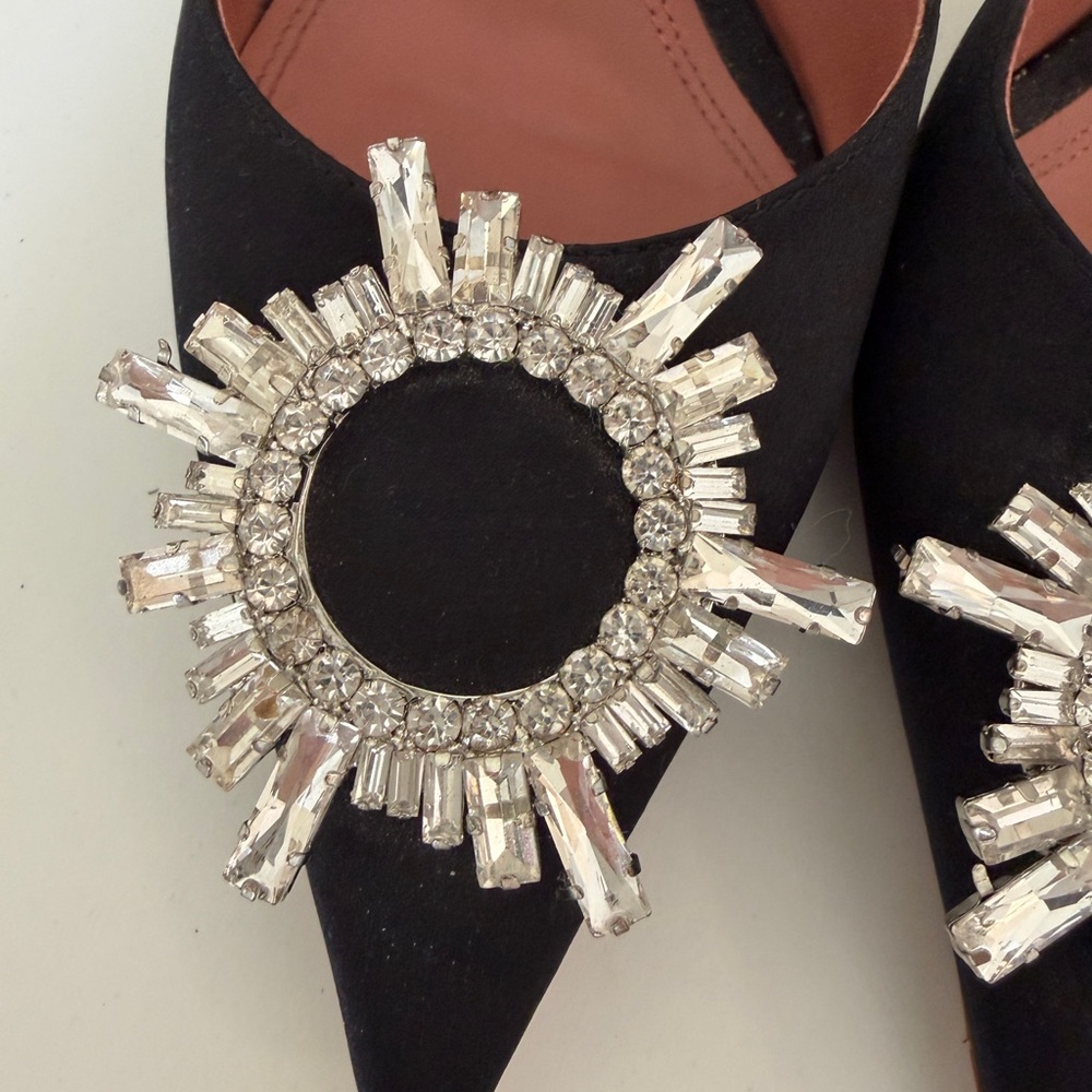 Amina Muaddi Black Crystal Sunburst Slingback Pumps - Picture 10 of 11